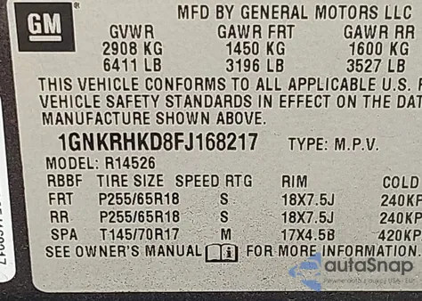 2015 Chevrolet Traverse 2Lt z USA, uszkodzony, nr VIN 1GNKRHKD8FJ168217